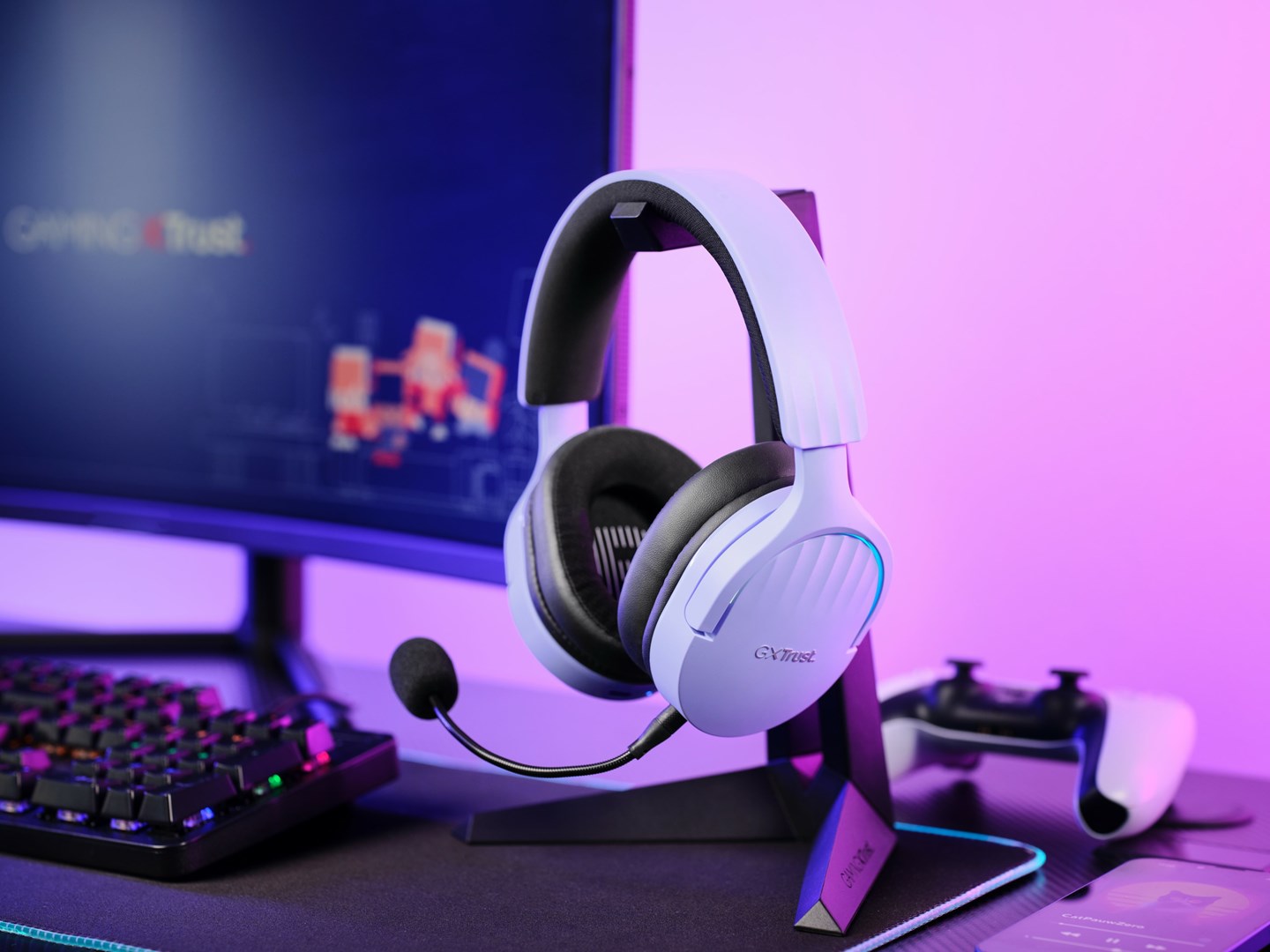 Trust GXT 491P FAYZO Headset Wired & Wireless Head-band Gaming USB Type-A Bluetooth Black, Purple