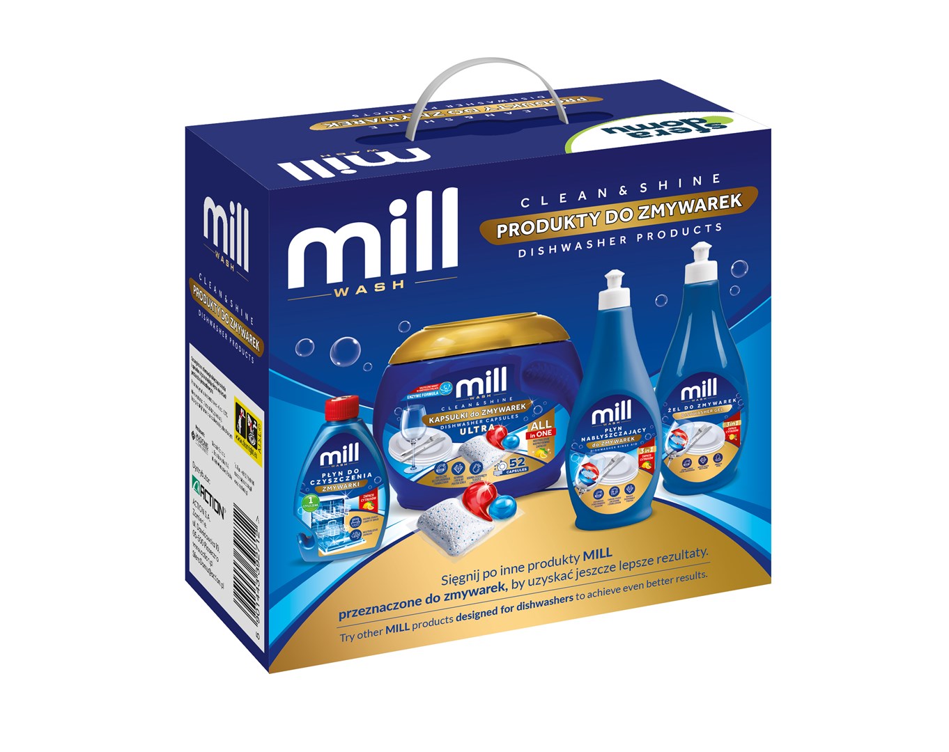 Mill dishwasher detergent set.