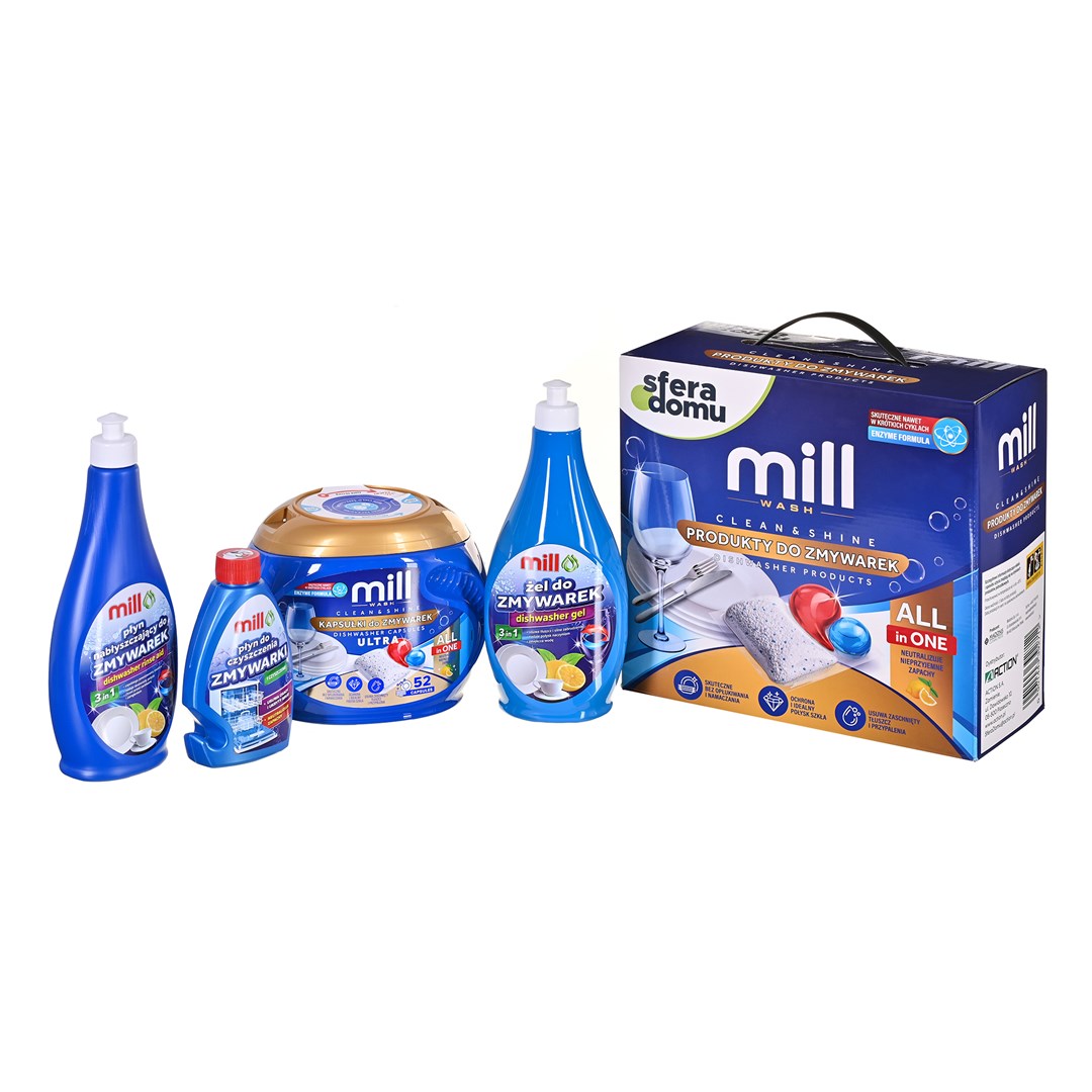 Mill dishwasher detergent set.