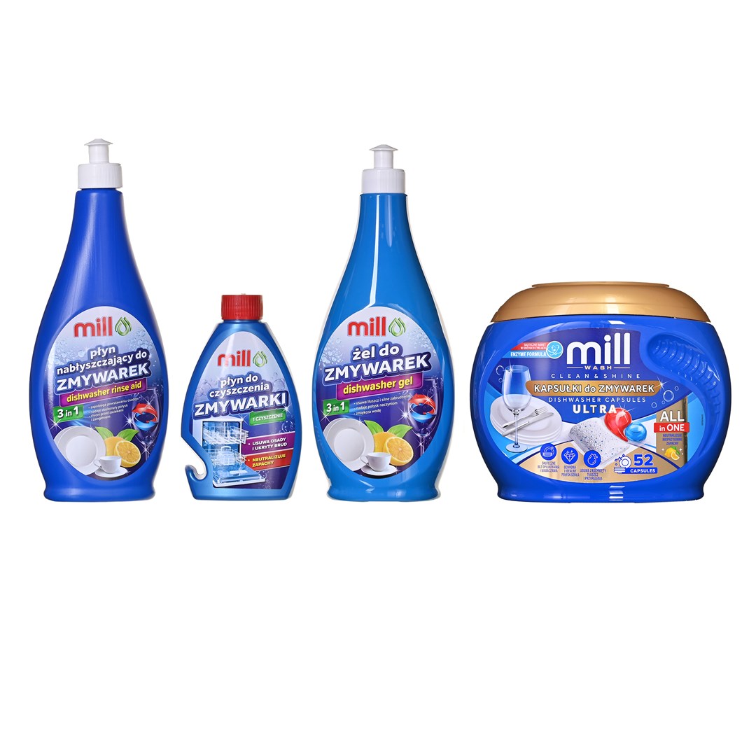 Mill dishwasher detergent set.