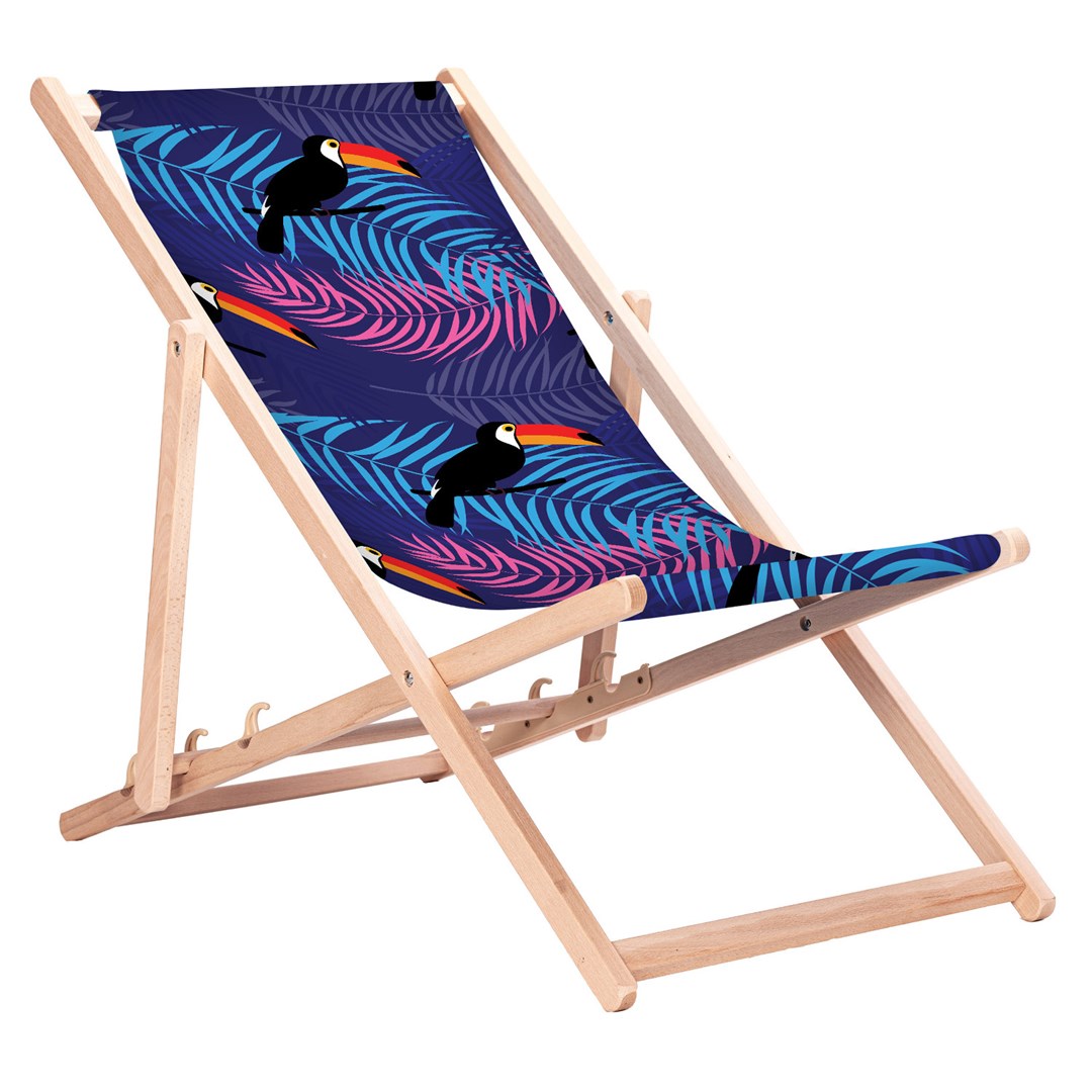 GreenBlue GB183 Classic Beech Deck Chair with Toucan Print