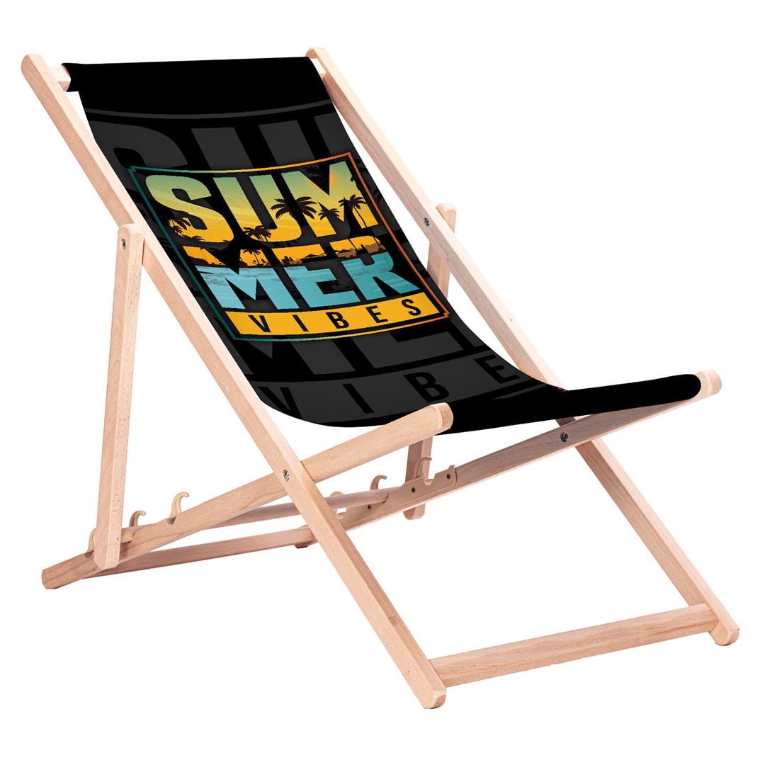 GreenBlue GB183 Classic Beech Deck Chair with Summer Vibes Print