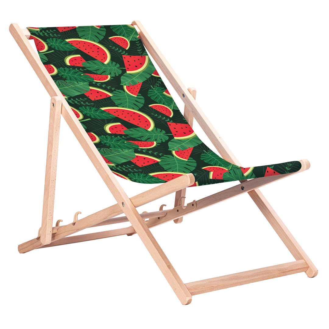 GreenBlue GB183 Classic Beech Deck Chair with Watermelon Print
