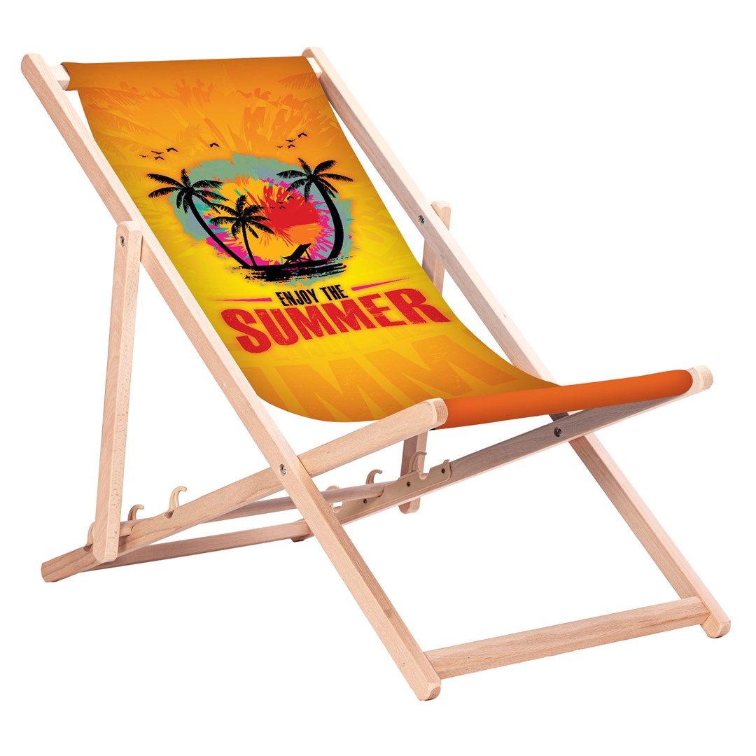 GreenBlue GB183 Classic Beech Deck Chair with Enjoy The Summer Print