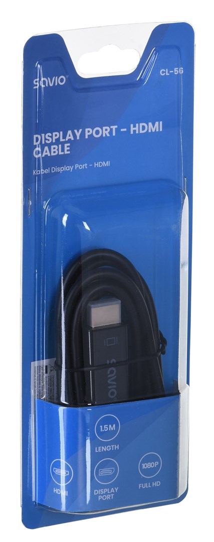Savio CL-56 video cable adapter 1.5 m DisplayPort HDMI Type A (Standard) Black