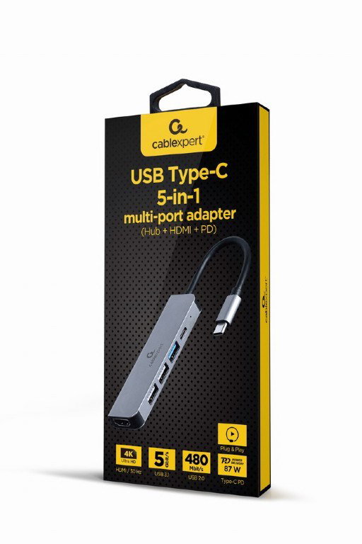 Gembird A-CM-COMBO5-03 USB Type-C 5-in-1 multi-port adapter (Hub + HDMI + PD)