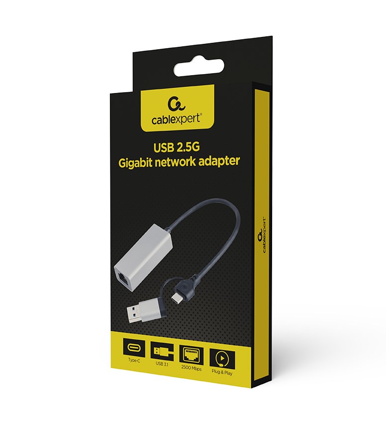 Gembird A-USB3AC-LAN2G-01 USB 2.5G Gigabit network adapter, space grey