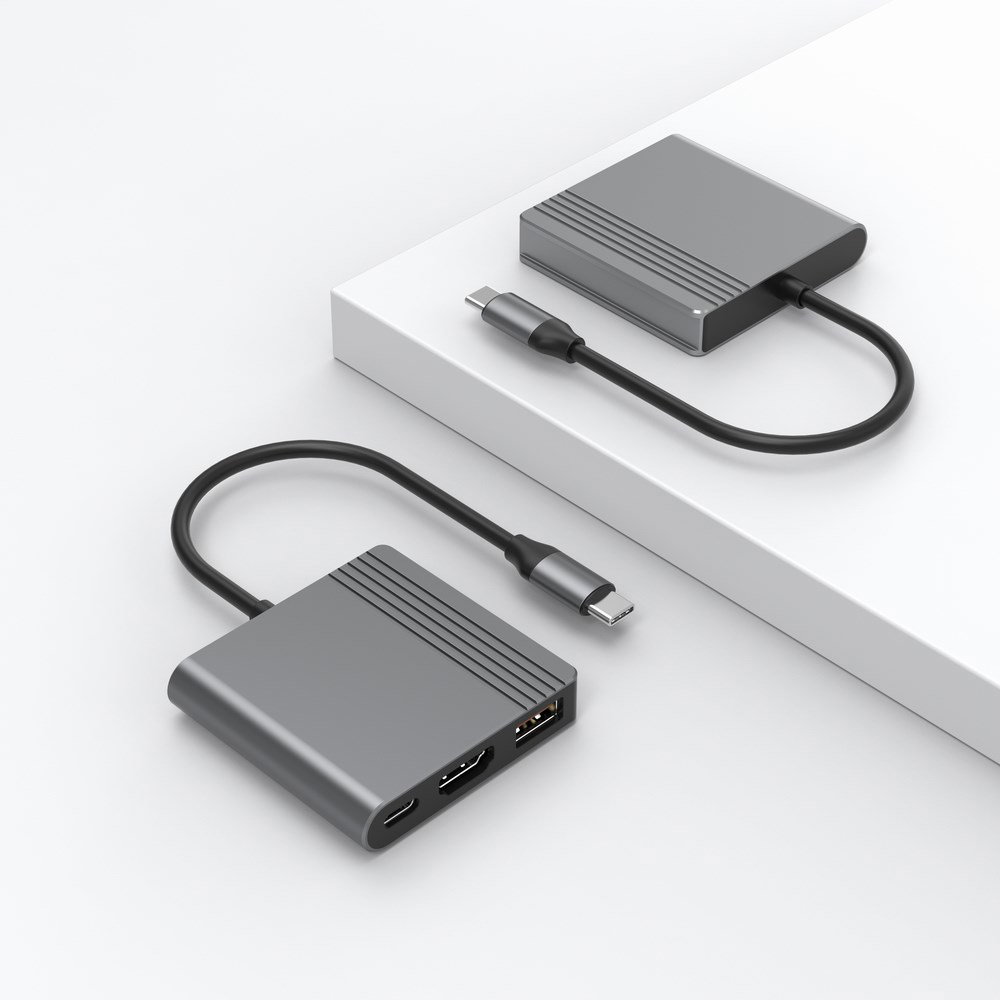 Gembird A-CM-COMBO3-05 USB Type-C 3-in-1 multi-port adapter (USB port + HDMI + USB-C video), space grey