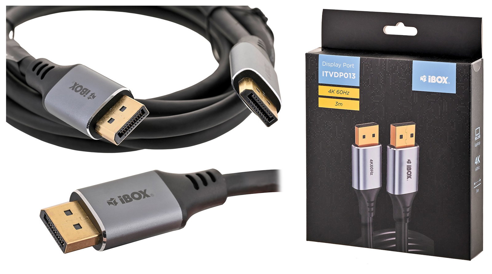 iBox ITVDP013 DisplayPort cable 4K 60Hz gold plug 3 m