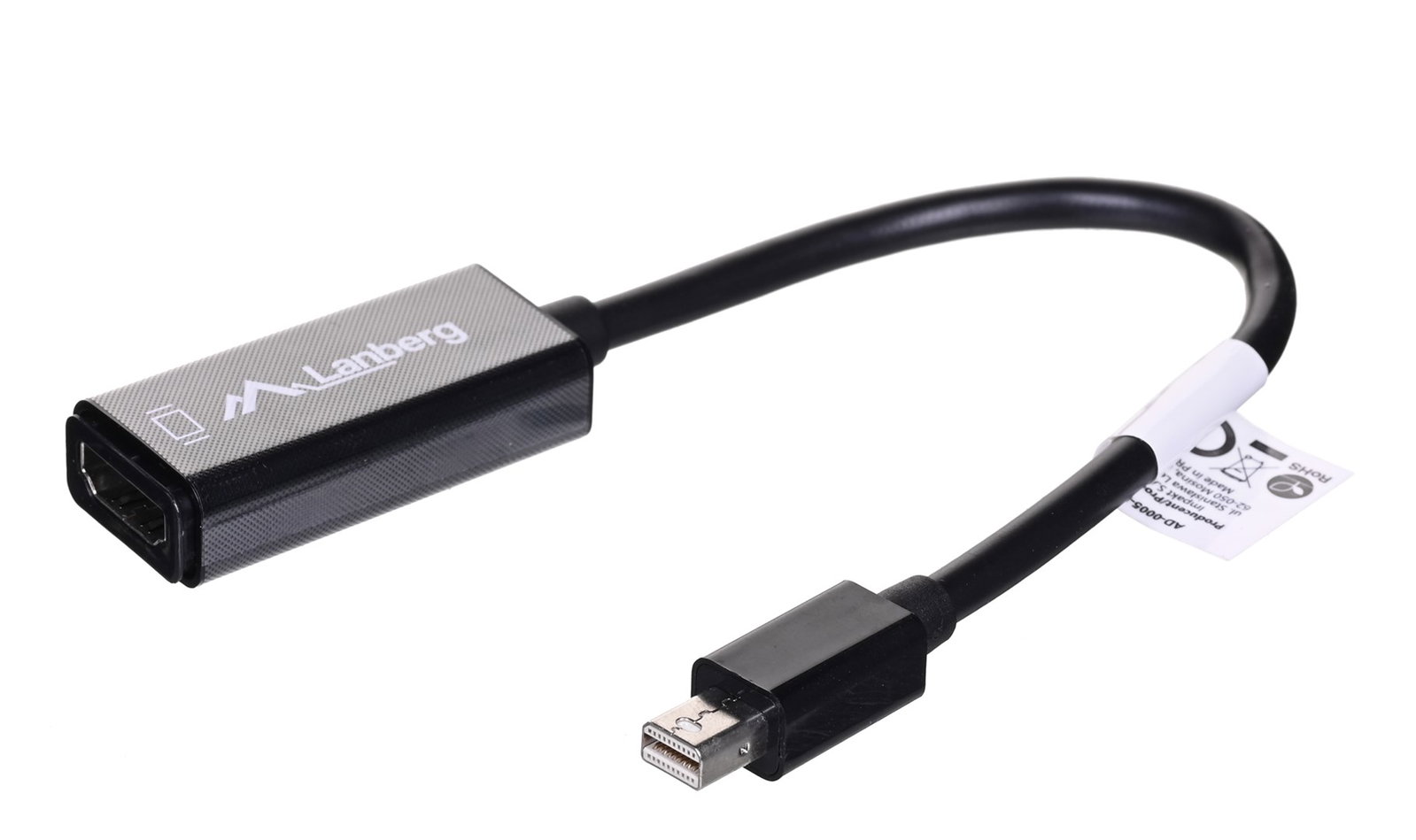 Lanberg AD-0005-BK video cable adapter 0.2 m Mini DisplayPort HDMI Type A (Standard) Black