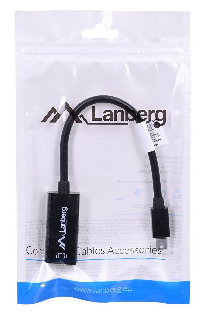 Lanberg AD-0005-BK video cable adapter 0.2 m Mini DisplayPort HDMI Type A (Standard) Black