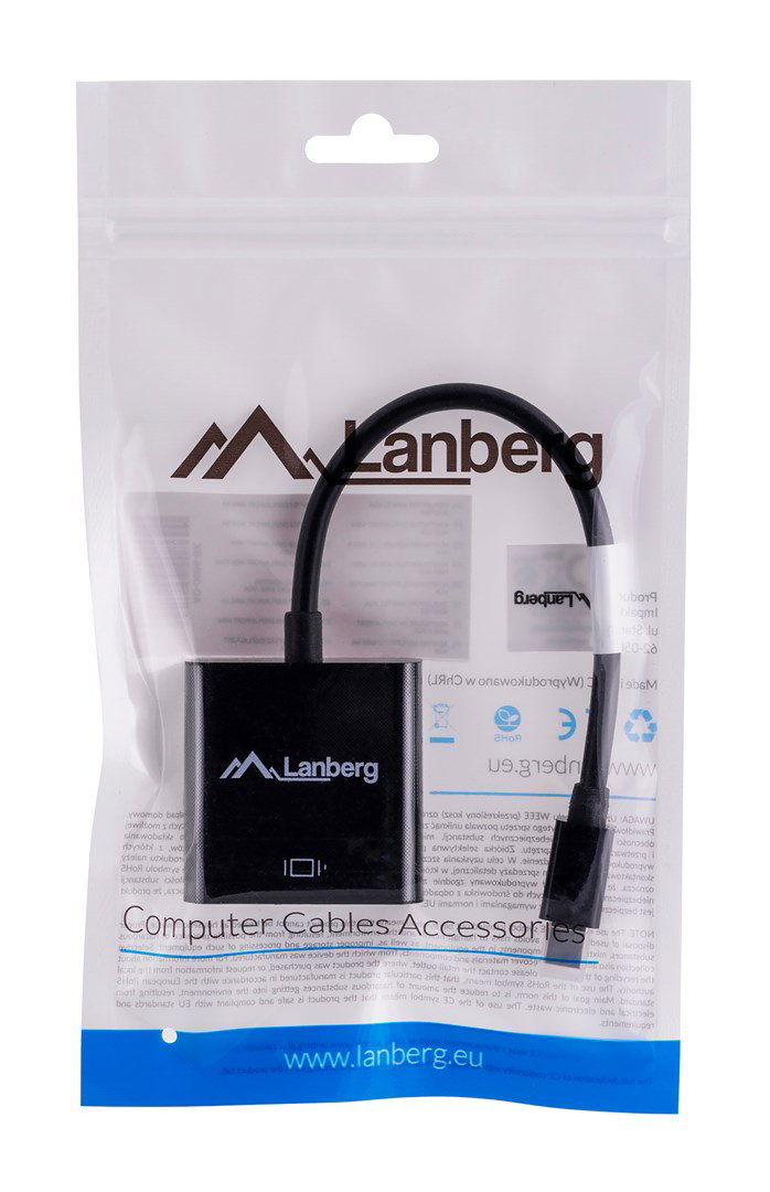 Lanberg AD-0006-BK video cable adapter 0.2 m VGA (D-Sub) Mini DisplayPort Black