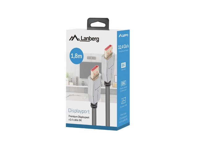 Lanberg CA-DPDP-20CU-0018-BK DisplayPort cable 20 PIN V1.4 1.8m 8K