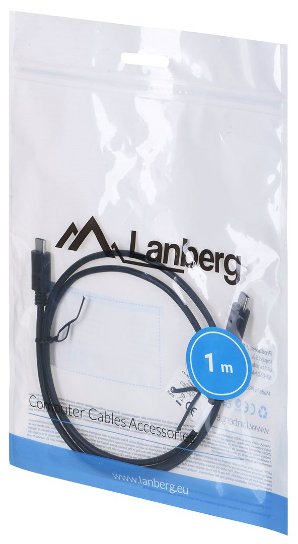 Lanberg CA-CMCM-10CU-0010-BK kabel USB 2.0 1m USB-C M/M Black