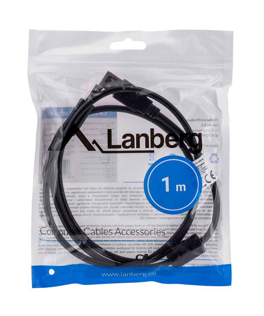 Lanberg CA-USBA-11CC-0010-BK USB cable 1 m 2.0 USB B Black