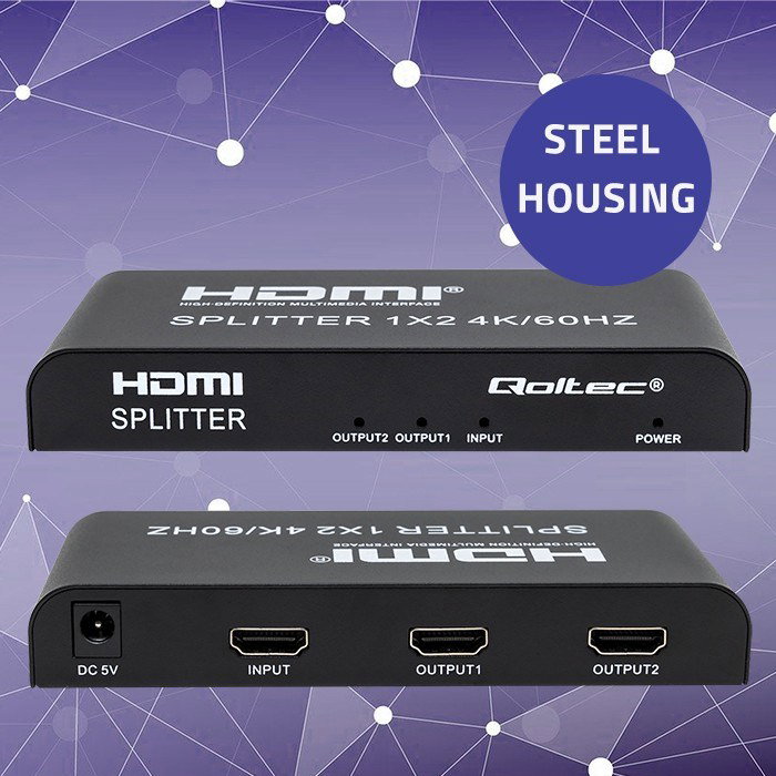 Qoltec 51797 Active HDMI Splitter 2 x HDMI 4K x 2K 6Gb/s 60Hz