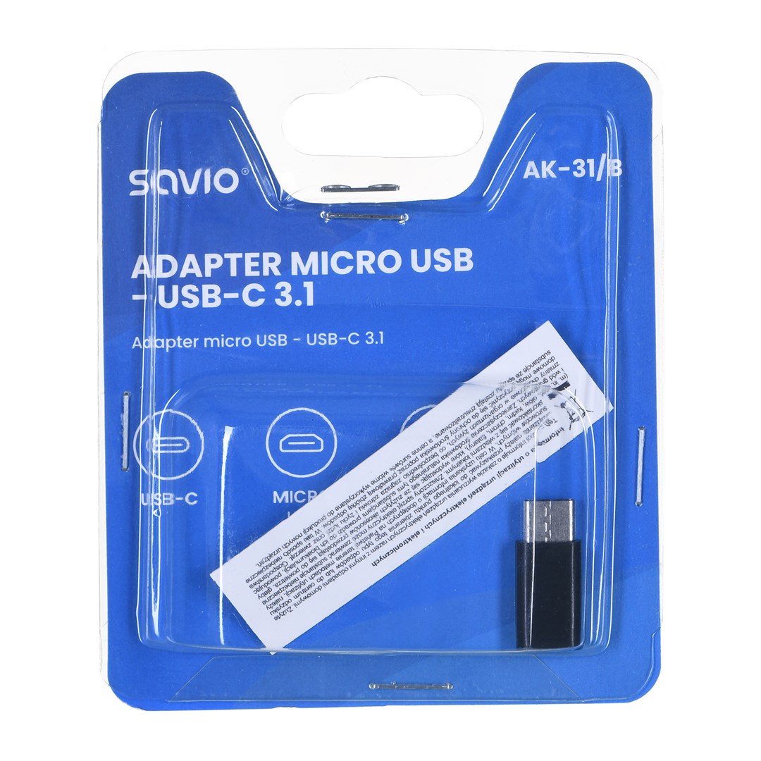 Savio AK-31 B cable interface/gender adapter Micro USB USB 3.1 Typ C Black