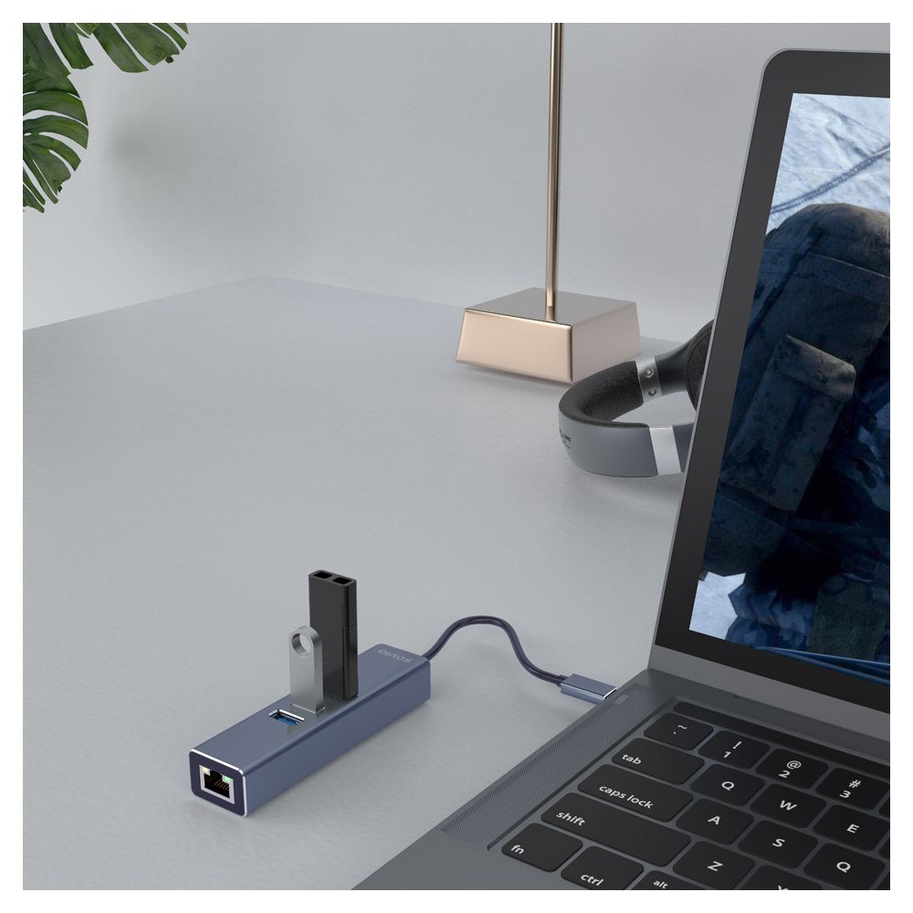 Savio AK-57 USB-A - 3 x USB-A HUB with RJ-45 Gigabit Ethernet adapter 5000 Mbit/s grey USB 3.2 Gen 1 (3.1 Gen 1) Micro-B 5000 Mbit/s Black