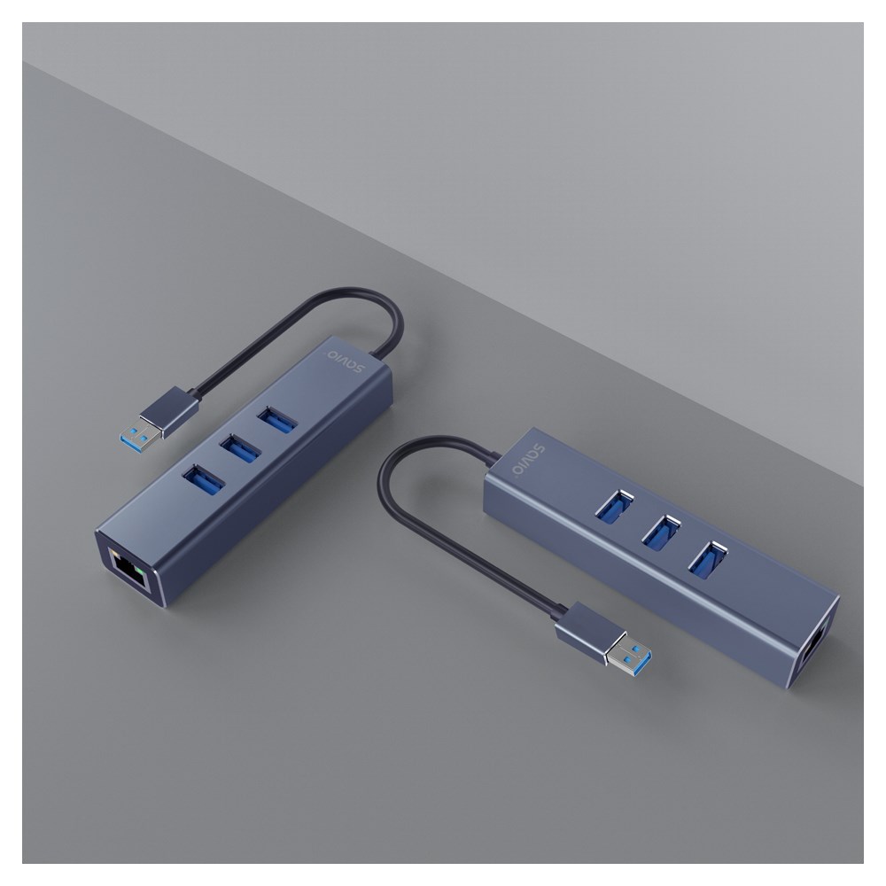 Savio AK-57 USB-A - 3 x USB-A HUB with RJ-45 Gigabit Ethernet adapter 5000 Mbit/s grey USB 3.2 Gen 1 (3.1 Gen 1) Micro-B 5000 Mbit/s Black