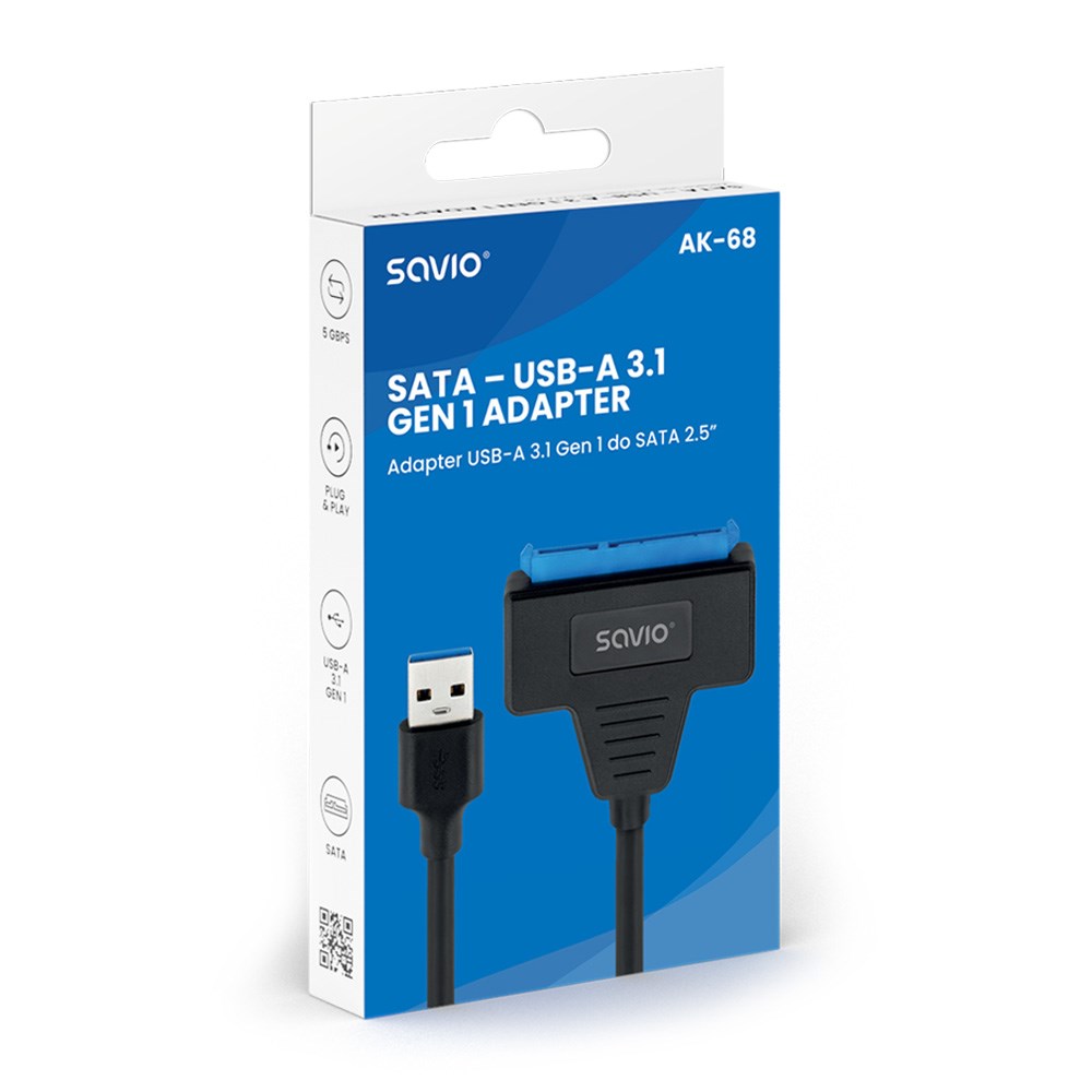 SAVIO AK-68 Adapter USB-A 3.1 Gen 1 (M) - SATA (F) for 2.5 drives