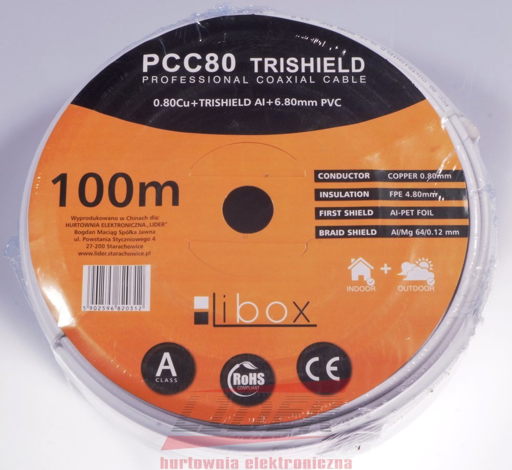 Libox Kabel koncentryczny PCC80 100m coaxial cable RG-6/U White
