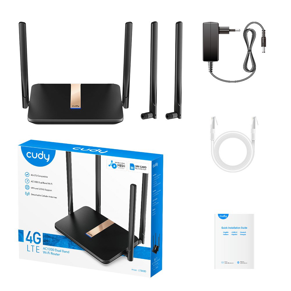 Cudy LT500D wireless router Fast Ethernet Dual-band (2.4 GHz 5 GHz) 4G Black