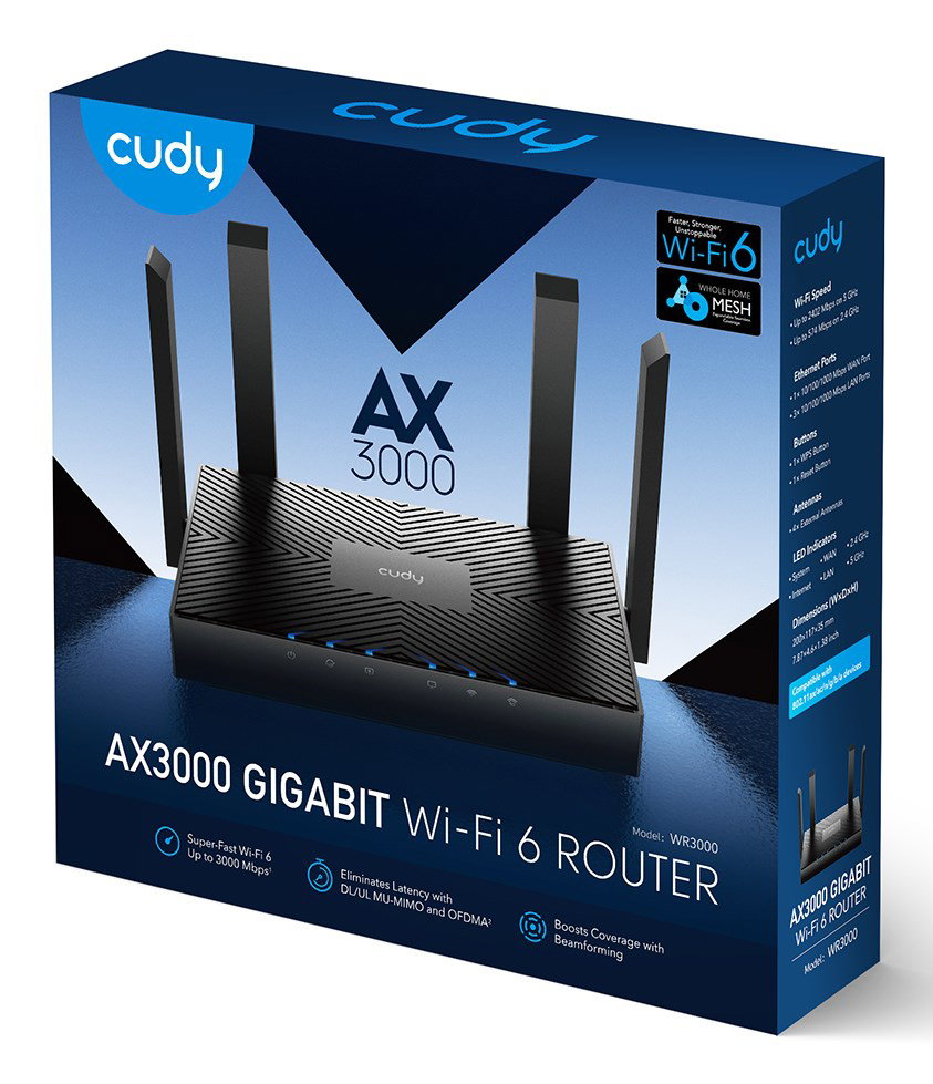 Cudy WR3000 wireless router Gigabit Ethernet Dual-band (2.4 GHz 5 GHz) Black