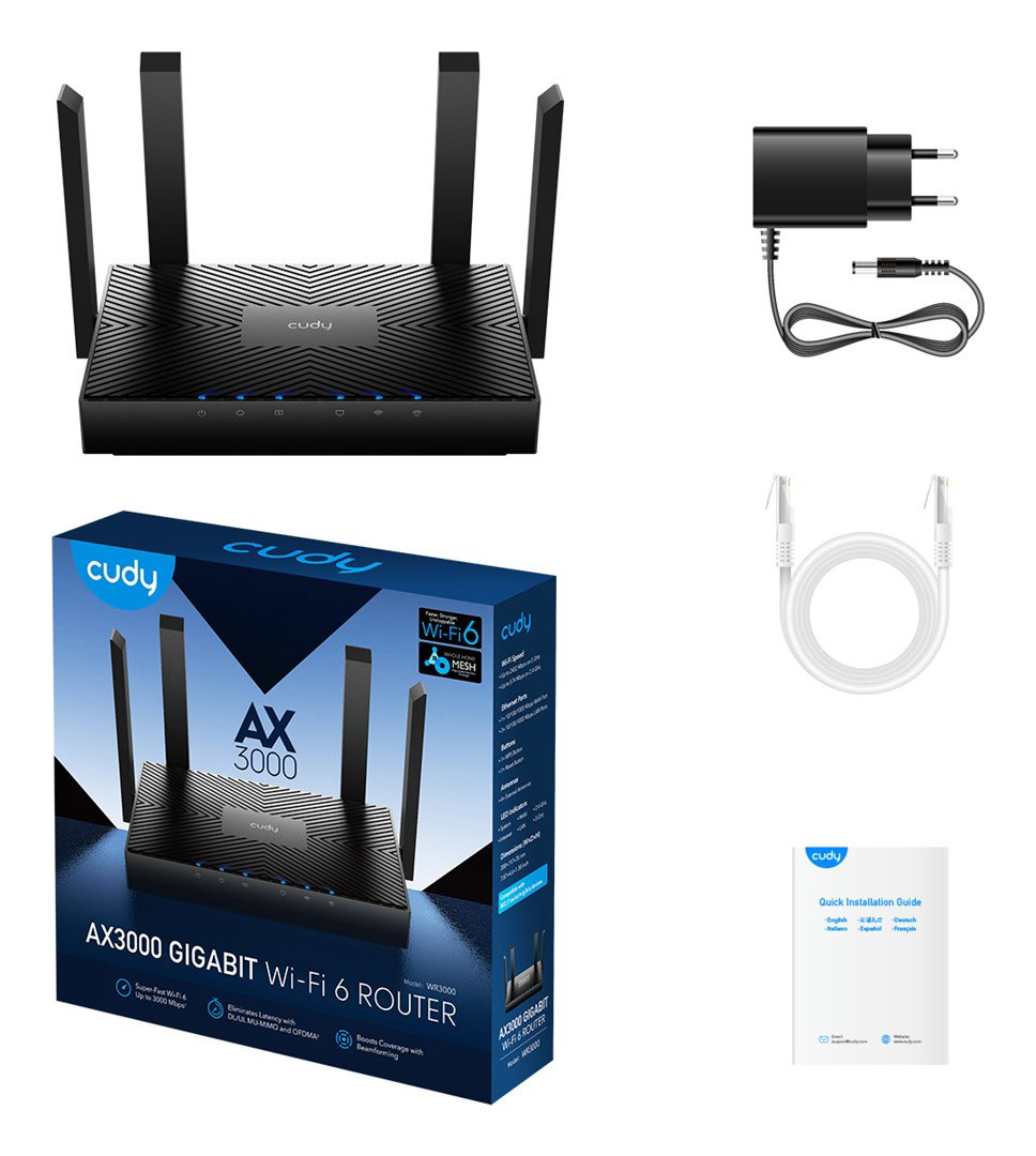 Cudy WR3000 wireless router Gigabit Ethernet Dual-band (2.4 GHz 5 GHz) Black