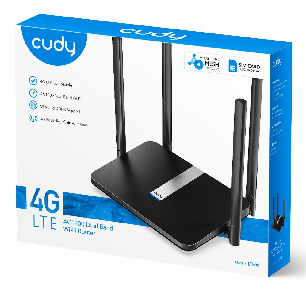Cudy LT500 wireless router Fast Ethernet Dual-band (2.4 GHz 5 GHz) 4G Black