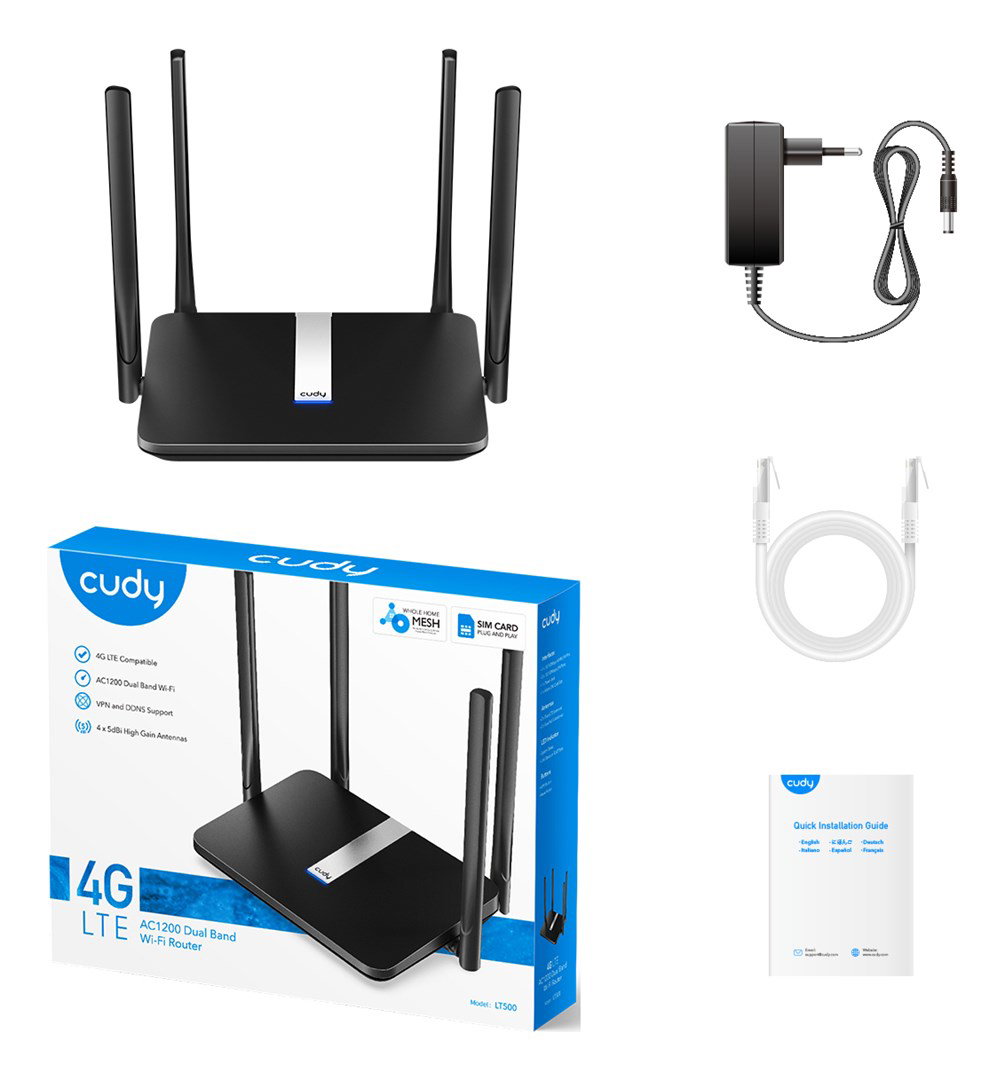 Cudy LT500 wireless router Fast Ethernet Dual-band (2.4 GHz 5 GHz) 4G Black