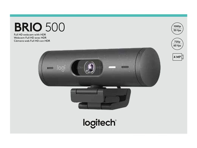 LOGITECH BRIO 500 Webcam colour 1920 x 1080 720p 1080p audio USB-C