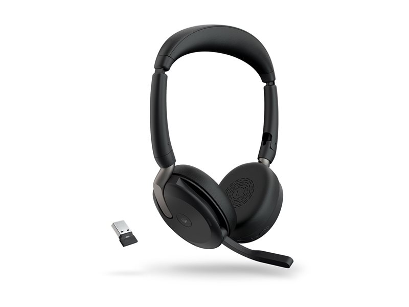 JABRA Evolve2 65 Flex MS Stereo Headset on-ear Bluetooth wireless active noise cancelling USB-A black Certified for Microsoft Te