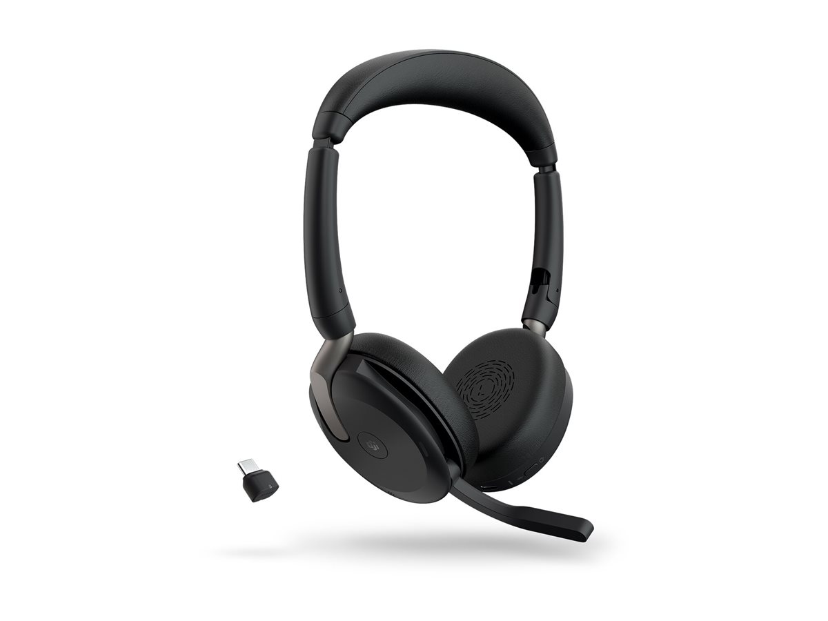 JABRA Evolve2 65 Flex MS Stereo Headset on-ear Bluetooth wireless active noise cancelling USB-C black Certified for Microsoft Te