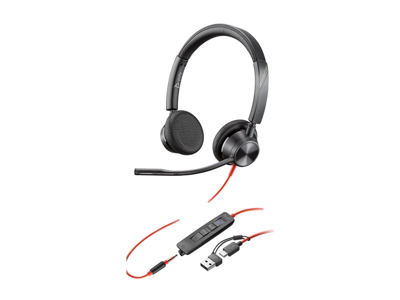 HP Poly Blackwire 3325 Stereo Microsoft Teams Certified USB-C Headset +3.5mm Plug +USB-C/A Adapter