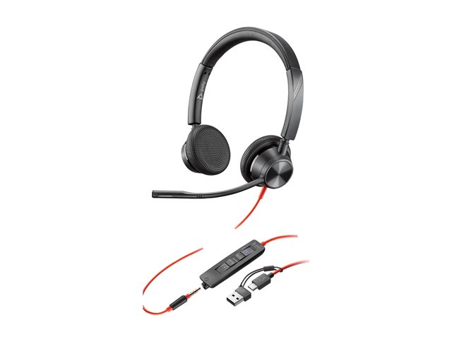 HP Poly Blackwire 3325 Stereo Microsoft Teams Certified USB-C Headset +3.5mm Plug +USB-C/A Adapter