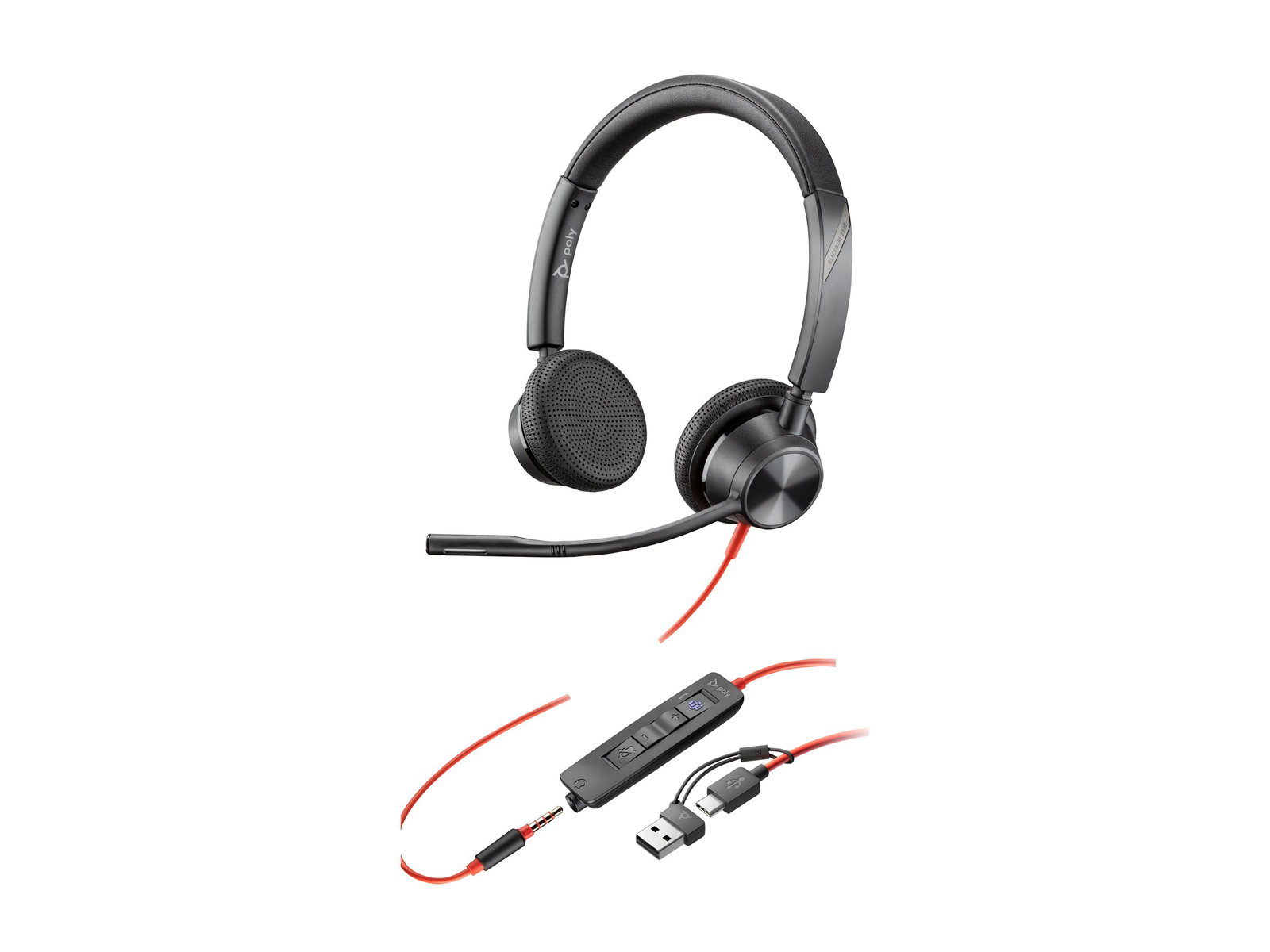 HP Poly Blackwire 3325 Stereo Microsoft Teams Certified USB-C Headset +3.5mm Plug +USB-C/A Adapter
