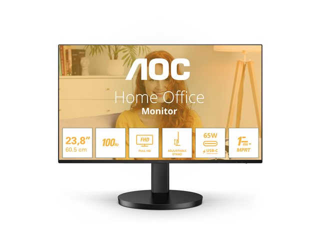 AOC 24B3CF2 23.8inch 1920x1080 100Hz IPS Flat H/A 100mm 65W AdaptiveSync USB HUB SPEAKERS Low Blue Light USB C HDMI 250cd/m2