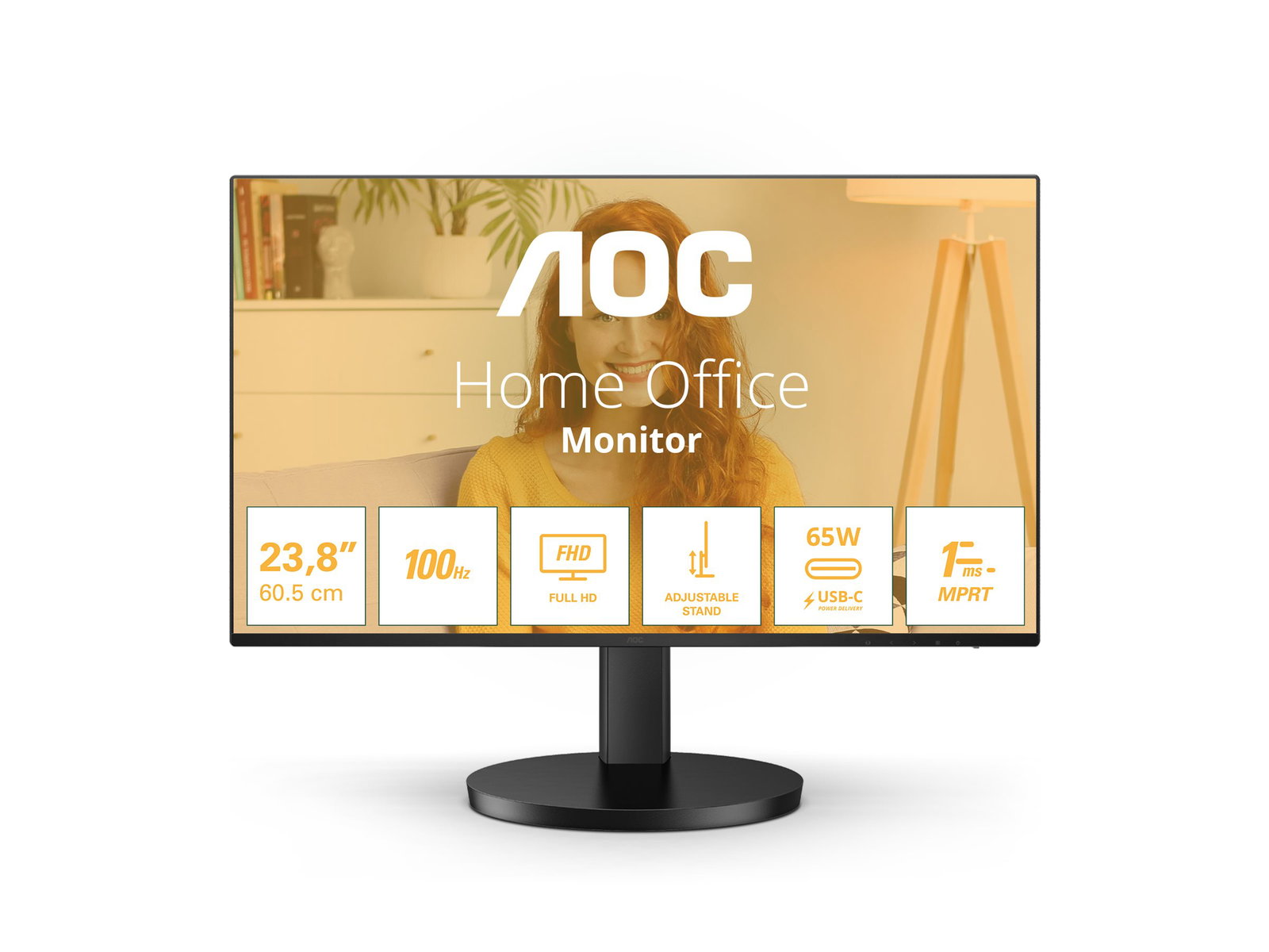 AOC 24B3CF2 23.8inch 1920x1080 100Hz IPS Flat H/A 100mm 65W AdaptiveSync USB HUB SPEAKERS Low Blue Light USB C HDMI 250cd/m2
