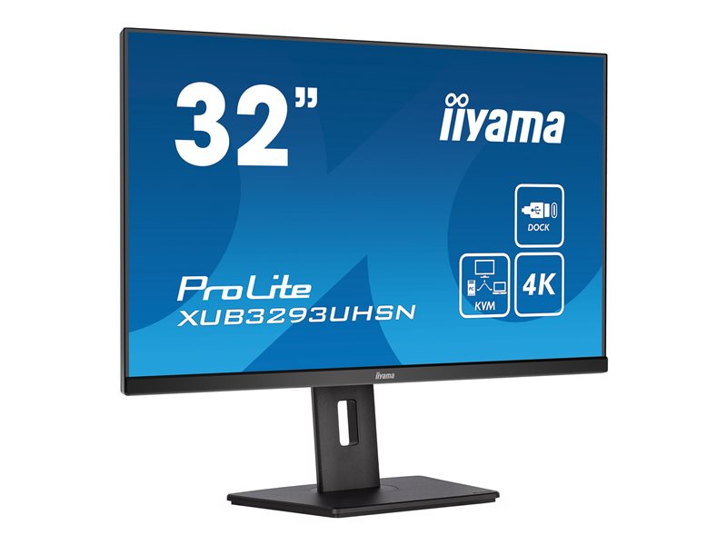 IIYAMA XUB3293UHSN-B5 32inch ETE IPS 3840x2160 UHD 1000:1 350cd/m2 4ms HDMI DP USB-C Dock LAN 65W PD Speakers 15cm Height Adj. (P)
