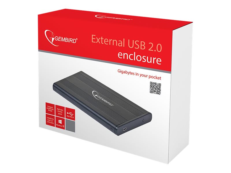GEMBIRD EE2-U2S-5 HDD/SSD enclosure for 2.5 SATA - USB 2.0 Aluminium Black