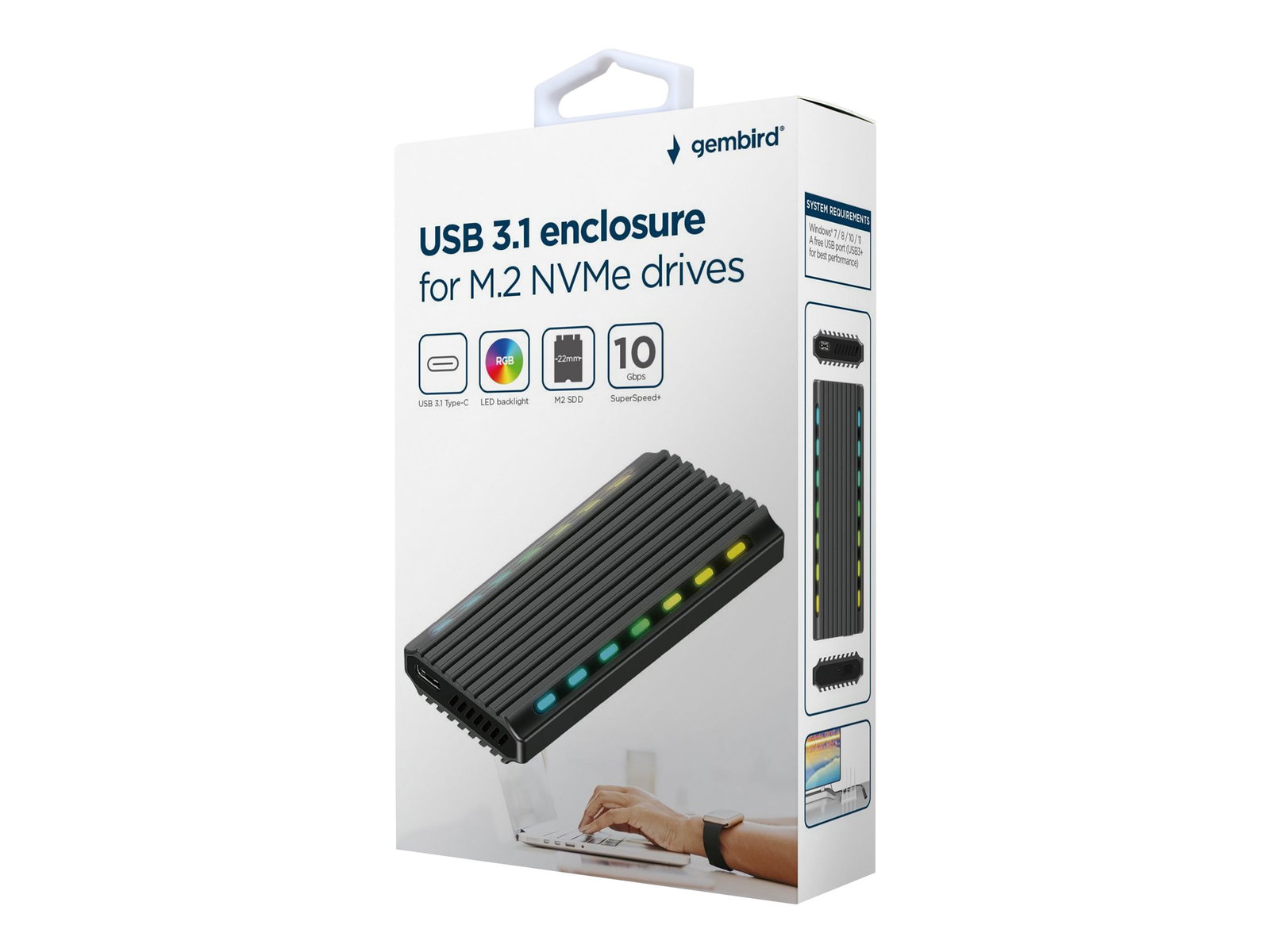 GEMBIRD EE2280-U3C-03 USB 3.1 enclosure for M.2 NVMe drives backlighted aluminum