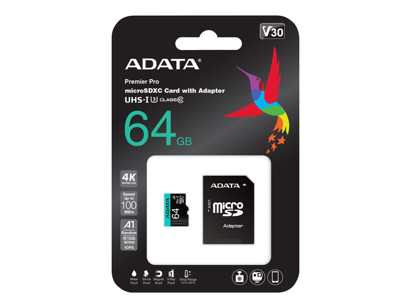 ADATA 64GB Micro SDXC UHS-I U3 V30S A2 + Adapter