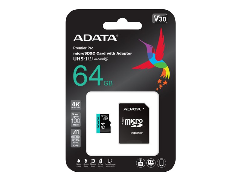 ADATA 64GB Micro SDXC UHS-I U3 V30S A2 + Adapter
