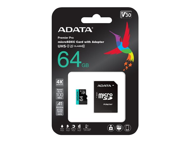 ADATA 64GB Micro SDXC UHS-I U3 V30S A2 + Adapter