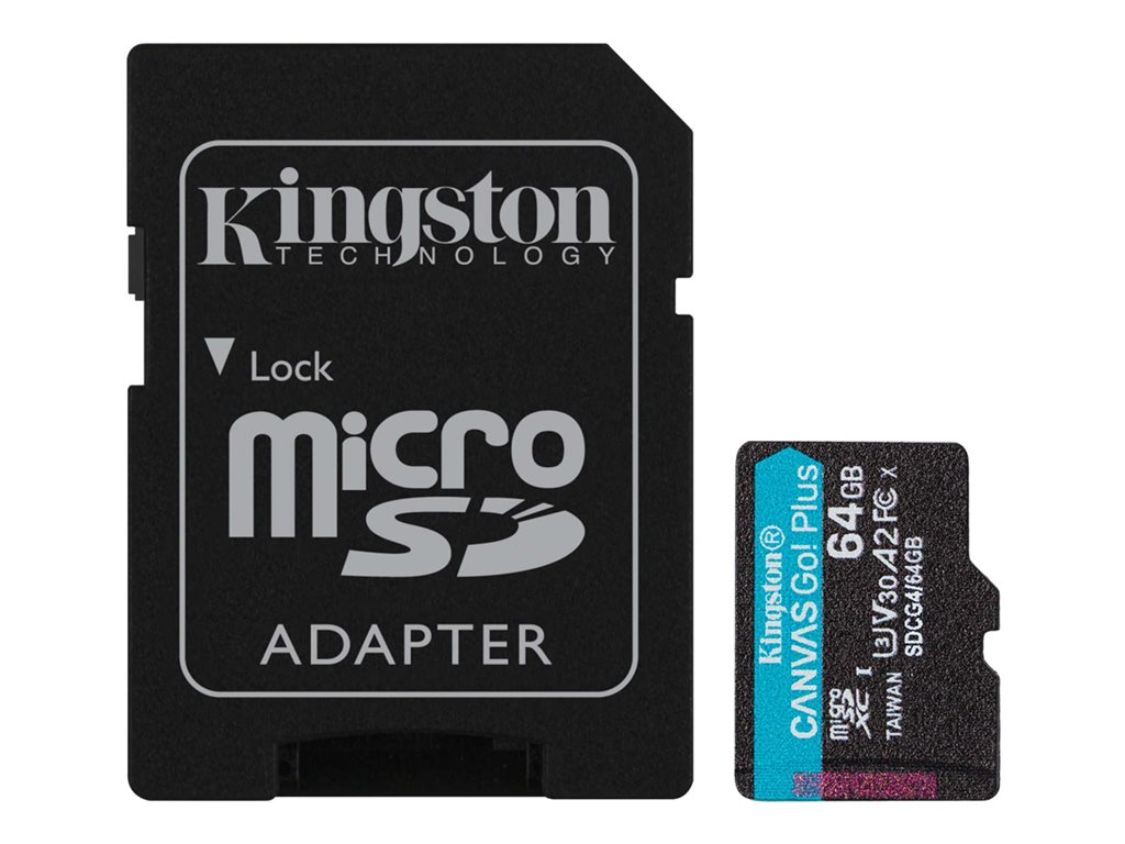 KINGSTON 64GB microSDXC Canvas Go Plus Gen4 200MB/s A2 U3 V30 Card + Adapter