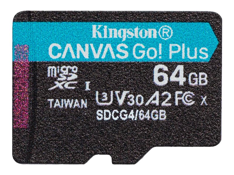 KINGSTON 64GB microSDXC Canvas Go Plus Gen4 200R A2 U3 Single Pack w/o ADP