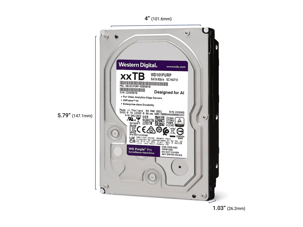WD Purple Pro 10TB SATA 6Gb/s HDD 3.5inch internal 7200Rpm 256MB Cache 24x7 Bulk