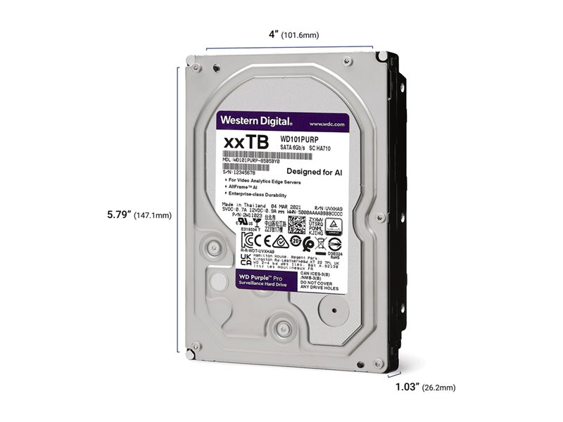 WD Purple Pro 10TB SATA 6Gb/s HDD 3.5inch internal 7200Rpm 256MB Cache 24x7 Bulk