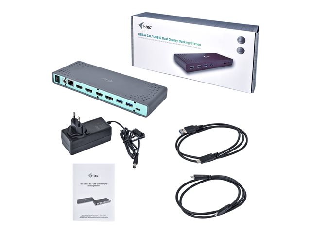 I-TEC USB 3.0/USB-C Dualdock 1x 5K 2x 4K 60Hz 2x HDMI 2x DP 1x GLAN 6x USB 3.0 1x Audio/Mic Jack Kensington kompatible with TB 3