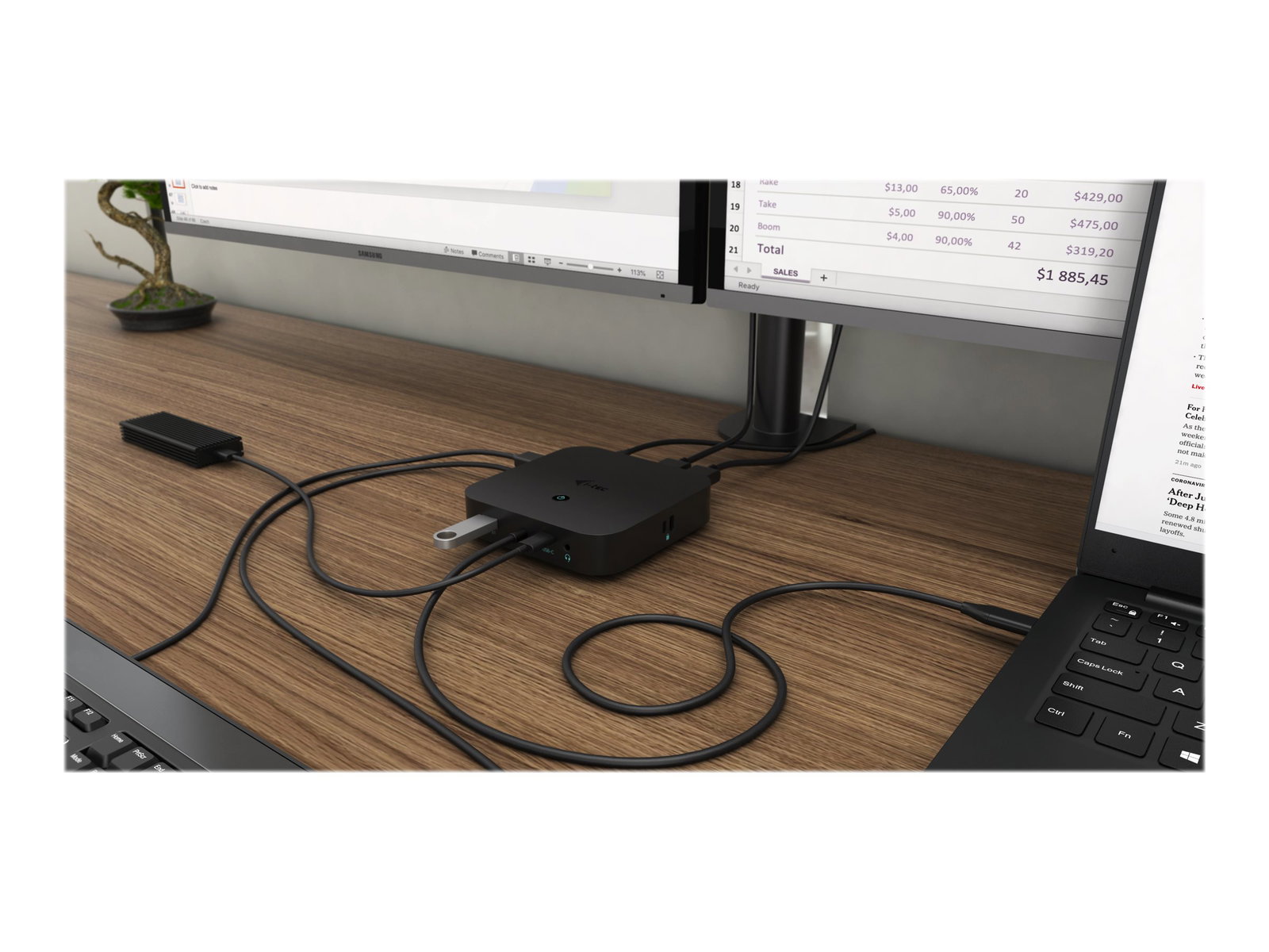 I-TEC USB-C Dual Display MST Docking Station 2x DP 1x GLAN 3x USB 3.1 2x USB 2.0 1x USB-C-Data 1x Audio/Mic Jack w/o power adapter